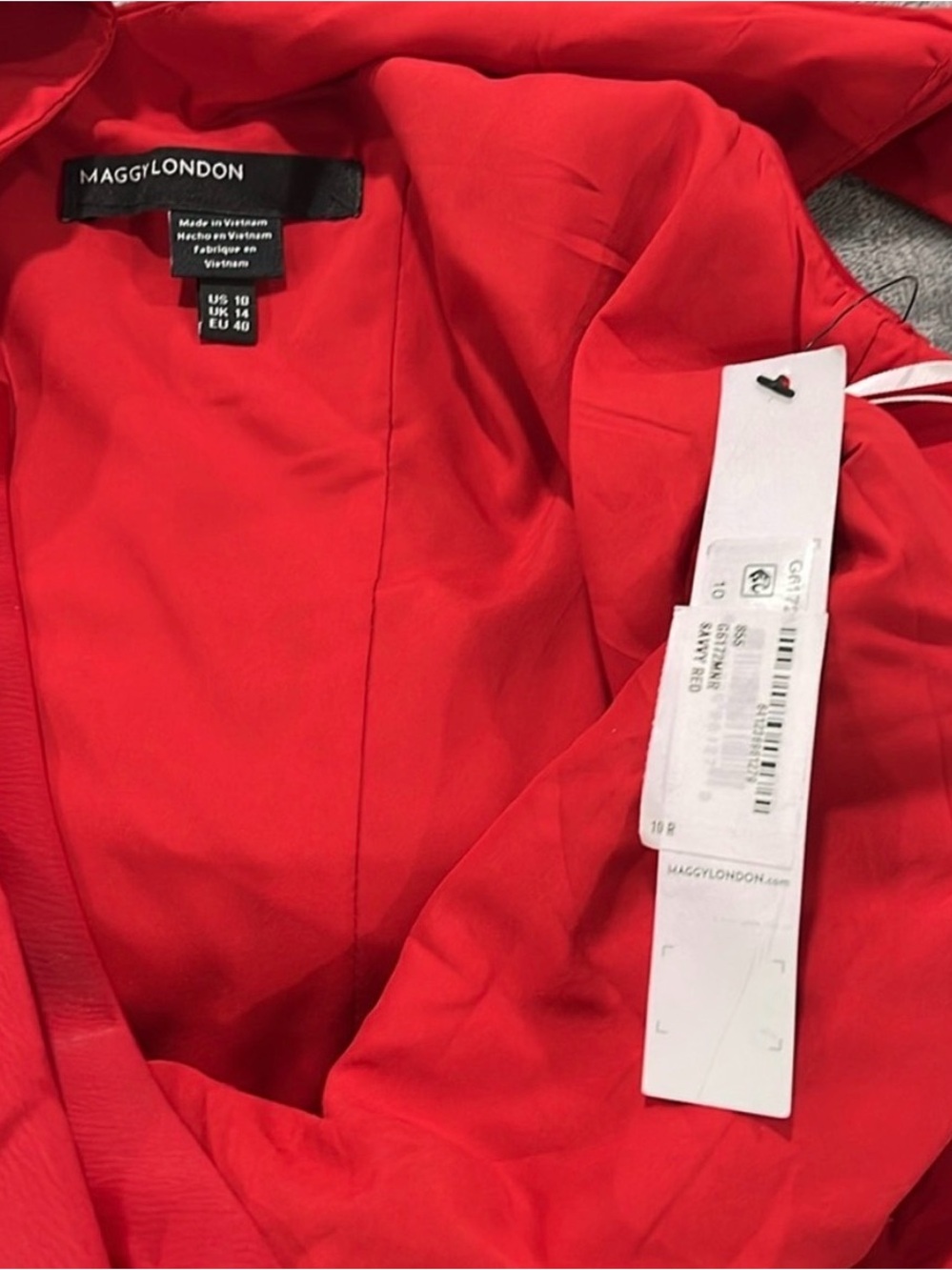 Maggy London Ruched Satin Midi Dress Women’s Size 10 Red Sleeveless NWT v neck - Picture 6 of 10